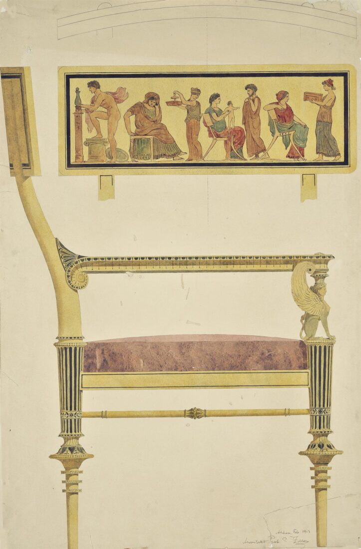 Chair in Ancient Greek Style with Motives of the Parthenon Frieze in the Backrest - Ziller Ernst