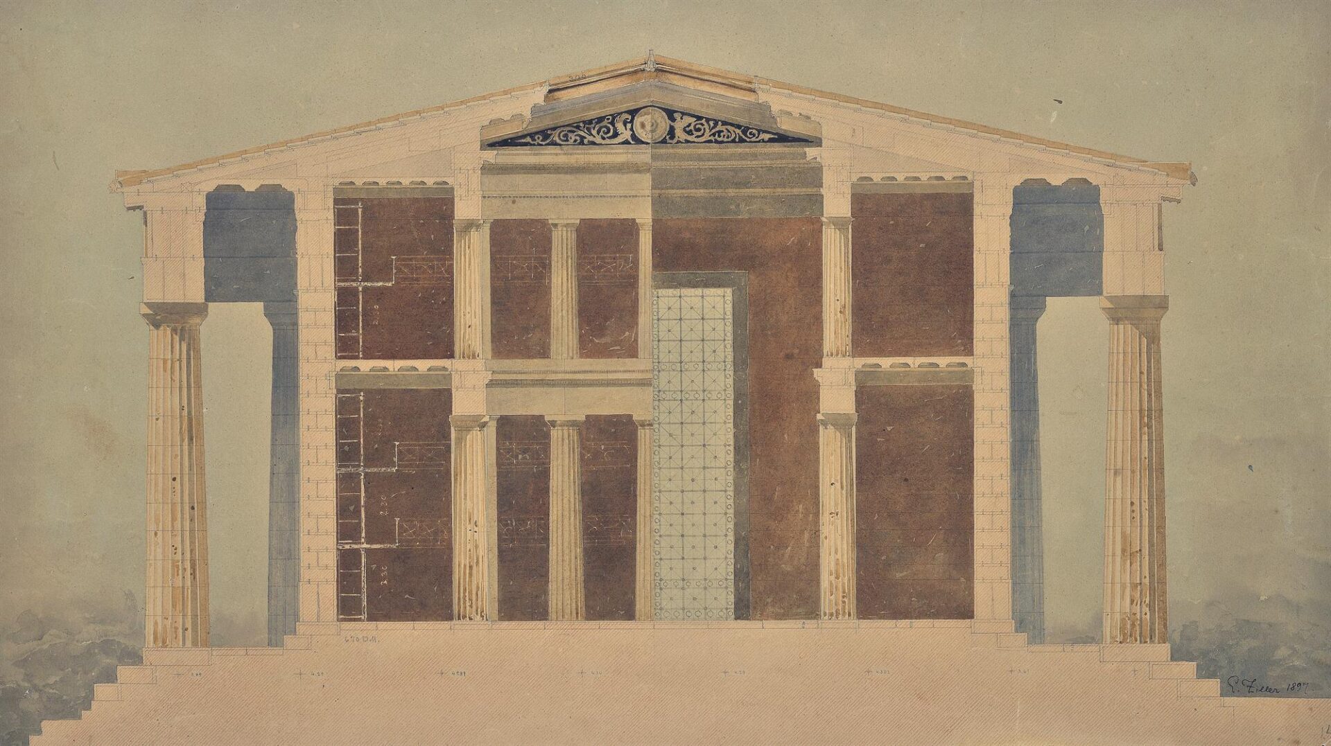 Parthenon. Cross Section with Galleries in the Inner Wall - Ziller Ernst