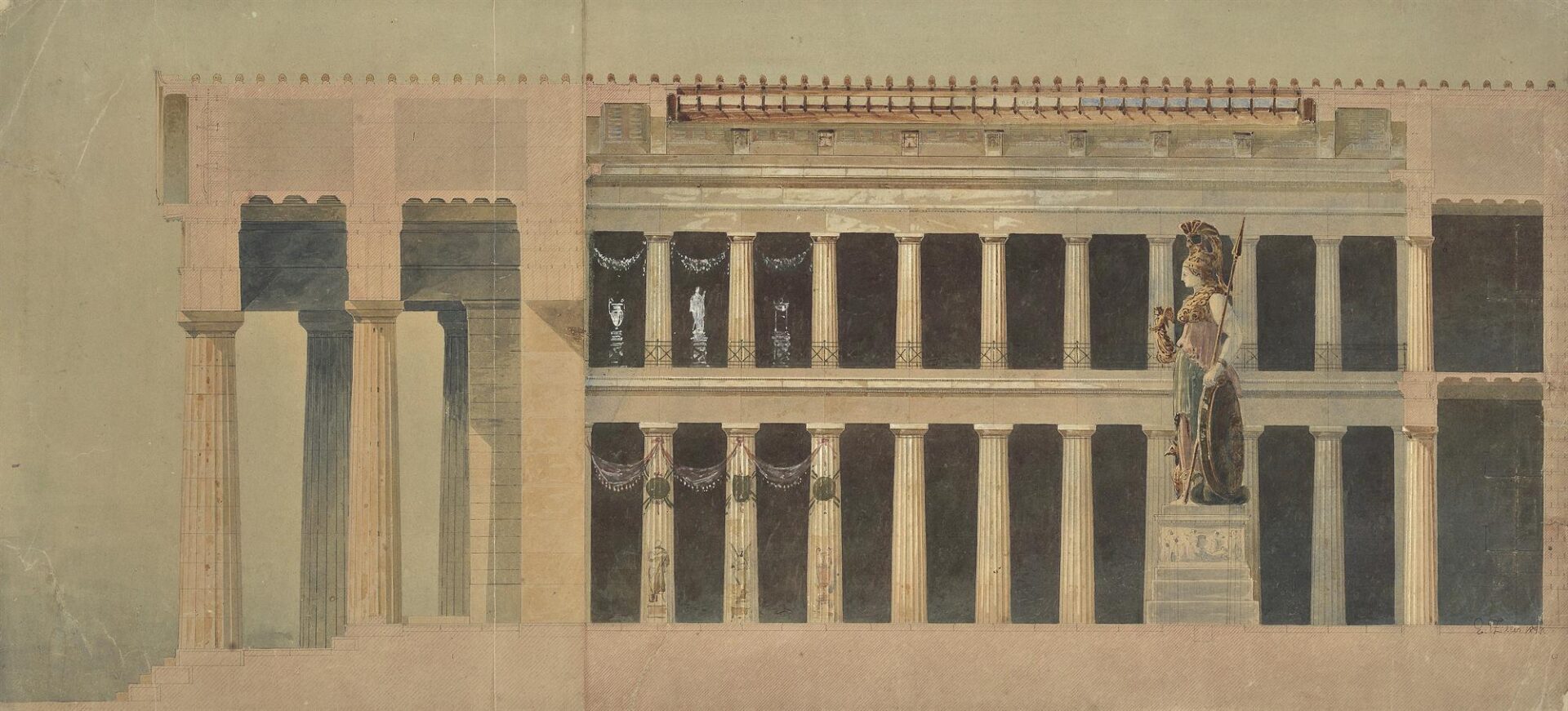 Lighting Study of the Parthenon, Longitudinal Section - Ziller Ernst
