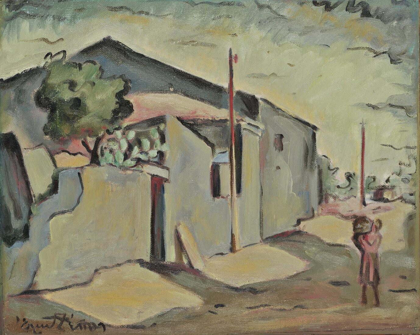 Landscape with Houses and a Female Figure - Zepos Emmanouil