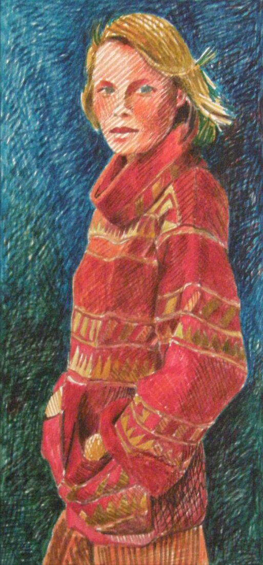 Γυναίκα με πουλόβερ με γεωμετρικά μοτιβα - Ησαΐα Νανά