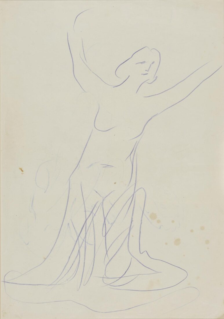 Woman with Raised Hands, Verso: Various Drawings (Head of Venizelos?) - Chalepas Yannoulis