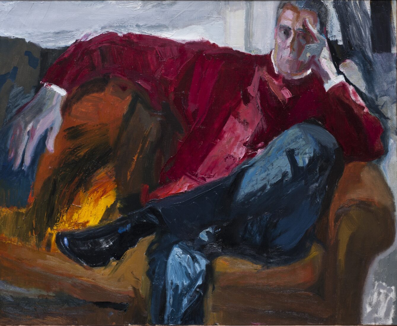 Aggelos Kotronis with crimson sweater - Tetsis Panayiotis