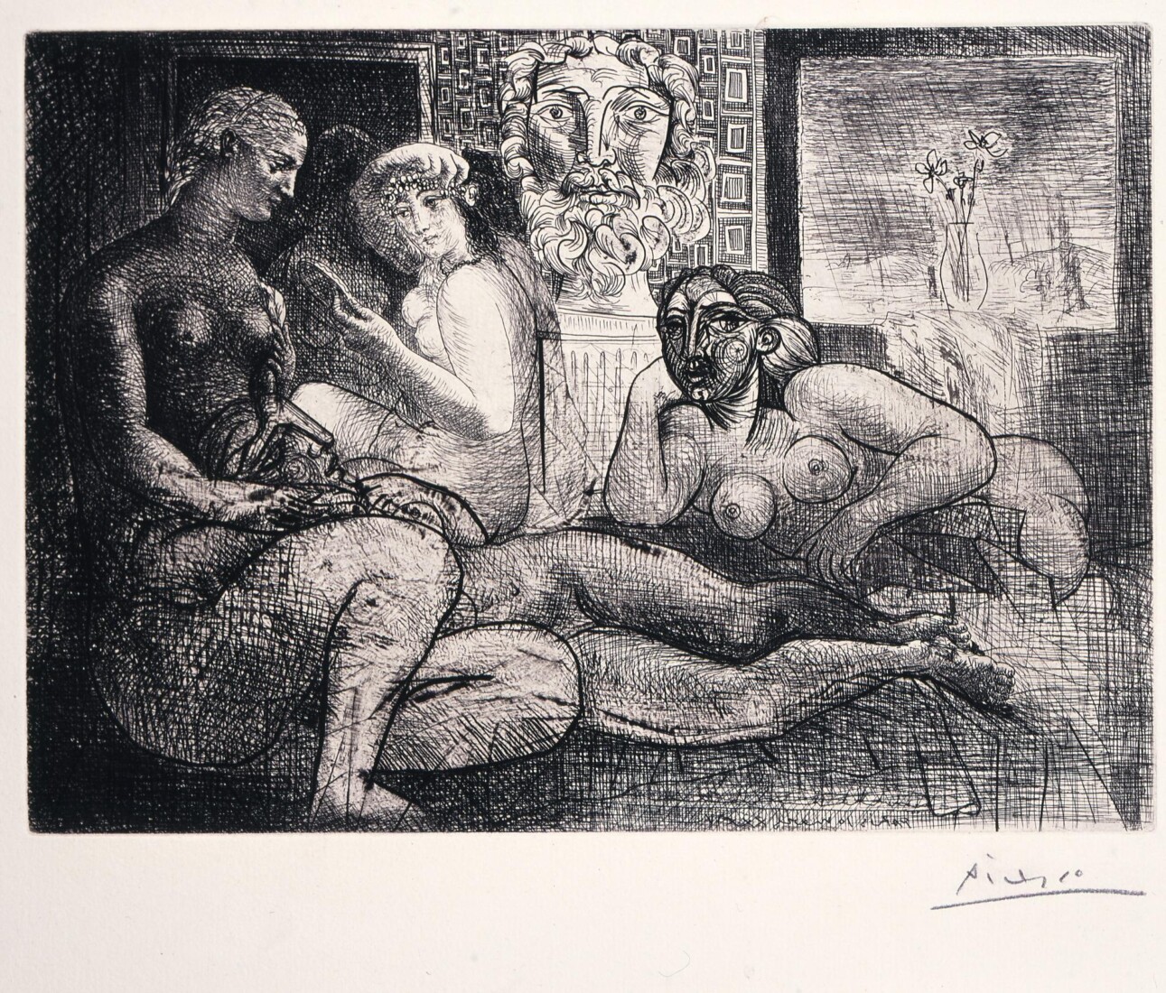 Picasso Pablo (Πικάσσο Πάμπλο, 1881-1973) Τέσσερα γυναικεία γυμνά και γλυπτό κεφαλής 1934