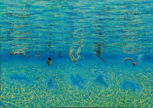 Μαρία Φιλοπούλου, Κολυμβητές κάτω από το νερό, Λάδι σε πανί, 130 Χ 197,3 εκ. 