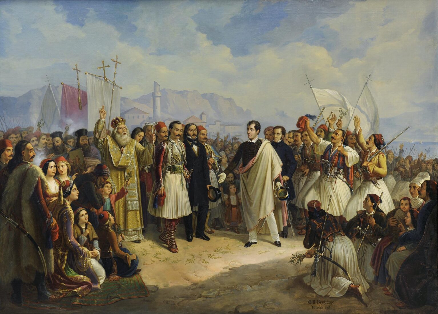 The Reception of Lord Byron at Missolonghi - Vryzakis Theodoros